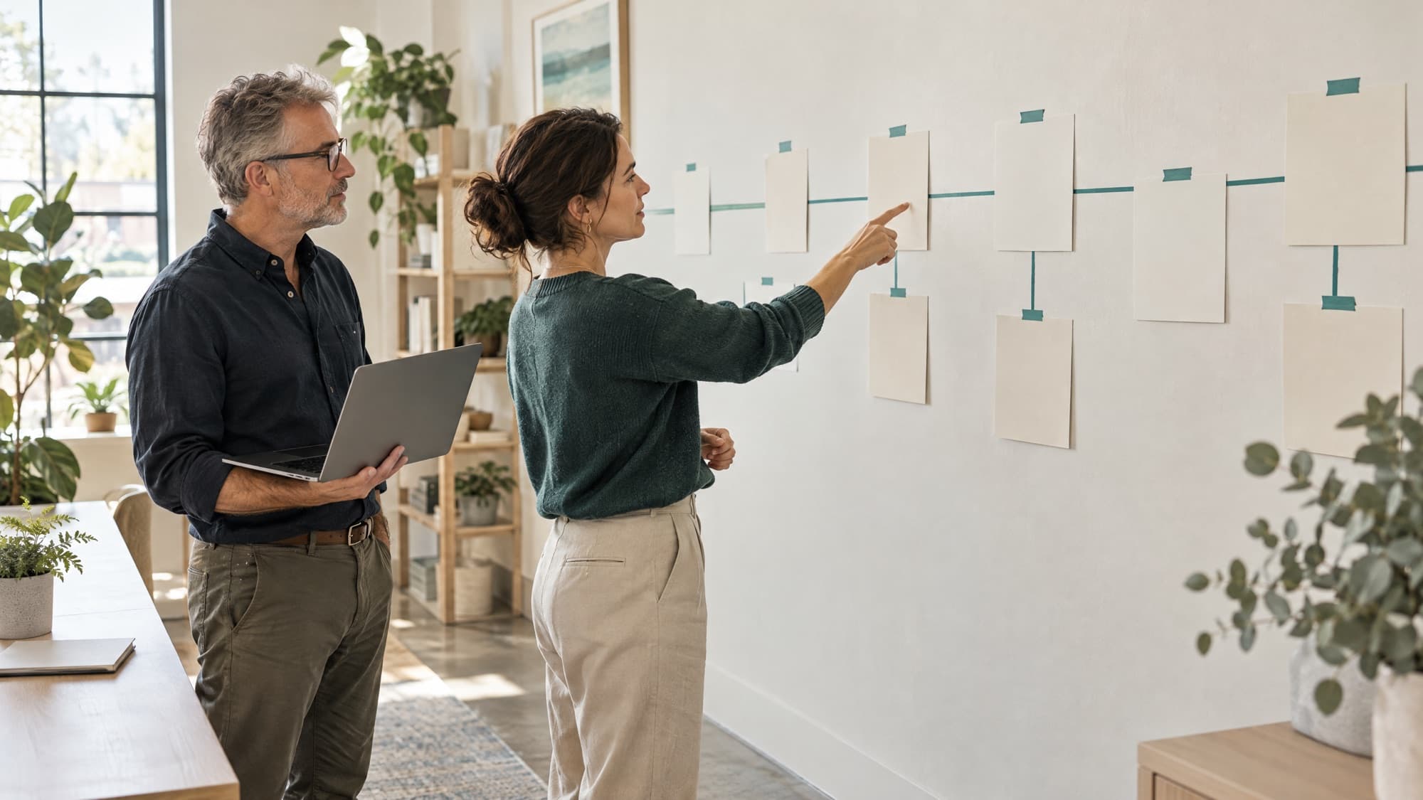 Two people reviewing a project together